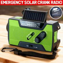 Portable Emergency Crank Radio Solar Wind Up Hand Crank Weather Radio FM/AM USB Torch Light Flashlight Camping Reading Lamp SOS Function - Green - View 1