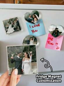 1-4pcs Custom Photo Fridge Magnet, Personalized Acrylic Refrigerator Magnet, Round Shape, Square Shape, Heart Shape, Couple Photo Souvenir Gift, Anniversary Personalized Keepsake, Colorful High Quality Multi-Size Home Decor, Perfect Gift For Couples, Husband, Wife, Boyfriend, Girlfriend, Ideal For Wedding, Valentine's Day, Anniversary - Multicolor - View 1