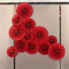 6/12件套 - 圆形红色纸扇装饰，适用于圣诞节家居装饰、派对生日装饰、背景墙装饰、桌面装饰、中国新年装饰、餐厅装饰 - 紅色 - 查看 5