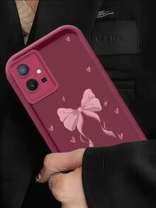 1pc Gradient Frame Dopamine Frosted Cute Pink Heart + Bow Tie Full Coverage Shockproof Phone Case, Minimalist Design, Soft Cartoon Style, Perfect Protection For Honor X7/Galaxy A56 5G/Infinix Smart 8/Infinix Hot 40/Transsion Spark 30C/Spark Go 2024/Redmi Note 14 5G/ Moto E22/E22i/OPPO A54 - White - View 2