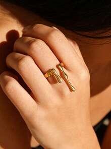 1pc Stainless Steel 18K Gold Plated Fashionable Lava Open Ring, Suitable For Women's Daily And Party Wear - Yellow Gold - View 8