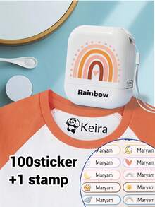 1pc Stamp + 100pcs Stickers, Customized Name Stamp, Waterproof Clothing Name Stamp For Kids, Personalized Cartoon Stamp, Cartoon Signature Stamp, Customizable Stamp For Kids, Student Stationery Gift, Birthday Gift, Cute, Back To School Supplies - Style a - View 10