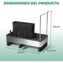¡RecomendadoSoporte para Esponja para Fregadero de Cocina con Bandeja de Drenaje, Porta Esponja para Fregadero de Acero Inoxidable con Portacepillos y Escurridor de Paño de Cocina Organizador de Fregadero Cocina¡Top de Temporada - Negro - Ver 3
