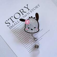 5pcs Sanrio Cute Floating Glitter Hello Kitty & Cartoon Character Retractable Badge Reel - Doctor/Nurse/Teacher/Office Badge - Multicolor - View 3