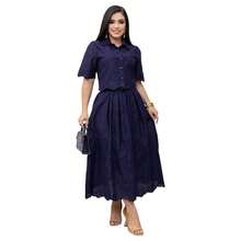 Evangelical Fashion Set: Button-Down Blouse And Midi Skirt, 100% Cotton - 海洋 - 查看 1