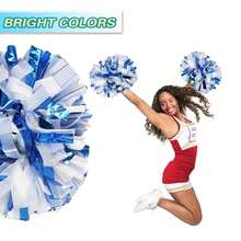 2PCS Plastic Cheerleading Pom Poms With Baton Handle Cheer Pomoms For  Adults Cheering Sports Team Spirit Party - 藍白 - 查看 4