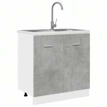 vidaXL Meuble sous-évier "Lyon" Gris béton 80 x 46 x 81,5 cm Bois d'ingénierie - Gris - Voir 4
