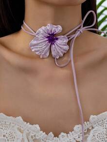 1 pieza Collar con flor de rosa de terciopelo decorativa de ilusión para mujer - Púrpura malva - Ver 2