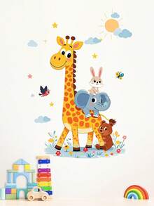 卡通长颈鹿、太阳、云朵、星星墙贴，儿童房、婴儿房自粘装饰 - 彩色 - 查看 4