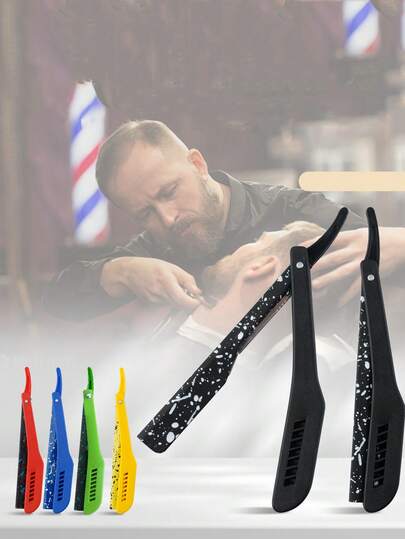 1个迷彩伸缩折叠剃须刀架，空心塑料手柄，复古手动剃须刀架，男士适用，可用于修眉、修剪毛发，折叠式剃须刀架（仅含剃须刀架，不含刀片）