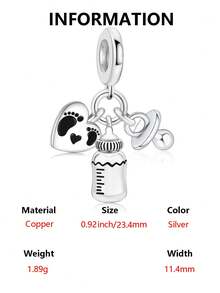 1pc Fashionable Interesting Creative Heart, Lock, Footprint, Milk Bottle, Globe, Compass, Toothbrush, Toothpaste Bead Pendant Versatile DIY Bracelet Necklace Small Gift - Silver - View 9