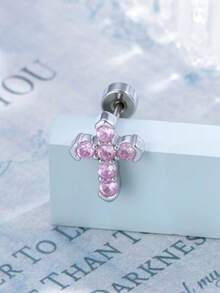 一套（+十字锆石+右翼）低过敏性钛钢天使翅膀耳钉，镶嵌微镶锆石，时尚男女通用耳骨耳钉，适合日常佩戴 - 十字架翅膀耳骨釘 - 查看 17