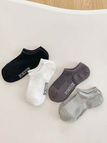4 Pairs Fashion Simple Boat Socks, Mesh Socks, Ankle Socks, Suitable For 1-16 Years Old Boys And Girls, Spring/Summer - Black and White - View 11