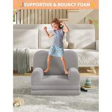 Sofá Infantil con Espuma de Alta Densidad, Cierre Oculto y Base Antideslizante, Sofá Cama Portátil para Niños y Niñas, Ideal para Sala de Juegos, Guardería o como Regalo, Color Gris - Gris - Ver 1