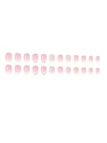 24 piezas de pegatinas de uñas ovaladas cortas, arte de uñas francés con brillo nude ombre, minimalista elegante, cobertura completa de fácil aplicación, adecuado para uso diario, vacaciones, fiestas y reuniones, superficie lisa, imprescindible para entusiastas de la moda Uñas postizas - Multicolor - Ver 2