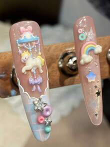 1 khuôn làm móng tay hình kỳ lân, ngựa cầu vồng, nơ, kẹo, vòng quay ngựa gỗ, thỏ dễ thương, trang trí móng tay 3D tự làm bằng silicon trong suốt. - Trong sáng - Xem 5