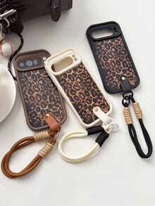 Luxury Brown Leopard Print Wristband Creative Soft Phone Case, Suitable For Pixel 9 Pro XL 8 7 Pro 8A 7A 5G, Fashionable Winter Wrist Strap Protective Cover - Brown - View 5