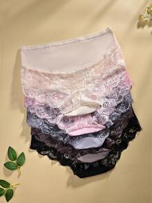 5pcs/Pack Plus Size Women's Solid Color Lace Patchwork Sexy Bikini Briefs - Multicolor - View 2