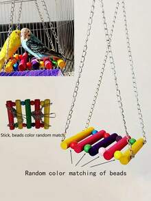 1pc Colorful Wooden Bird Swing Toy, Parrot Hanging Bridge, Bird Swing Ladder, Parrot Chewing Toy, Bird Cage Accessory - Multicolor - View 8