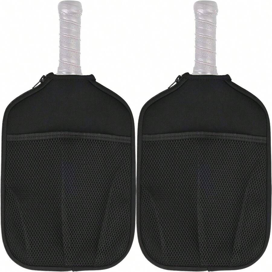 2 piezas Bolsa para raqueta de pickleball con bolsillo para red, apertura con cremallera que se ajusta a la mayoría de raquetas de pickleball - Negro - Ver 1