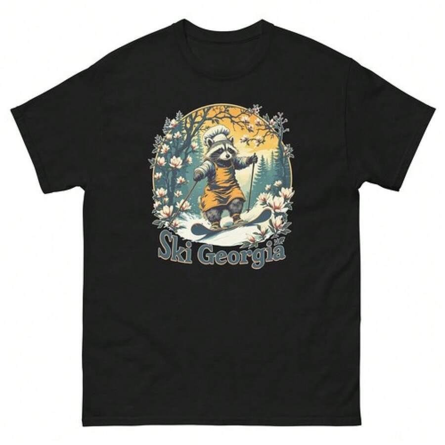 Camiseta de animal esquiador de mapache de Georgia - Negro - Ver 1
