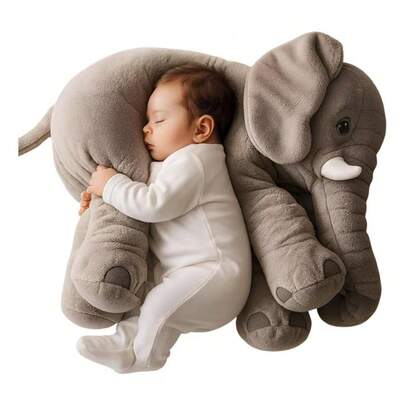 CYPNBluelander Almohada de Elefante Color Gris Textura Suave y Cómoda Elaborado con Tela Felpa Gran Tamaño 60 cm Juguetes Peluche Elefante Ideal Regalo Almohada de AlgodónFashion