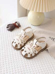 New Girls Toddler Sandals Cute Bow Hollow Flower Design Soft Non-Slip Sole Little Girl Children Shoes, Suitable For Summer - Beige - View 4