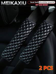 MEIKAXIU 1pc/2pcs PU Leather 3D Diamond Grid Car Seat Belt Shoulder Pads, Auto Interior Accessories - Bubble Checkered PU Leather - View 9
