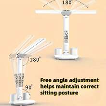 Dual-Head Rotating Lamp With LED Digital Display, Shows Time & Temperature, 180° Rotatable Lighting, Pen Holder, Suitable For Study, Reading, Office - White Light - View 4