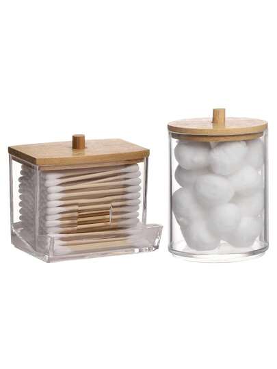 1/2pcs Qtip Bathroom Vanity Stand Storage Dispenser Ball, Swab, Dental Floss, Clear Plastic Medicine Bottle For Bathroom Organizer And Storage Container