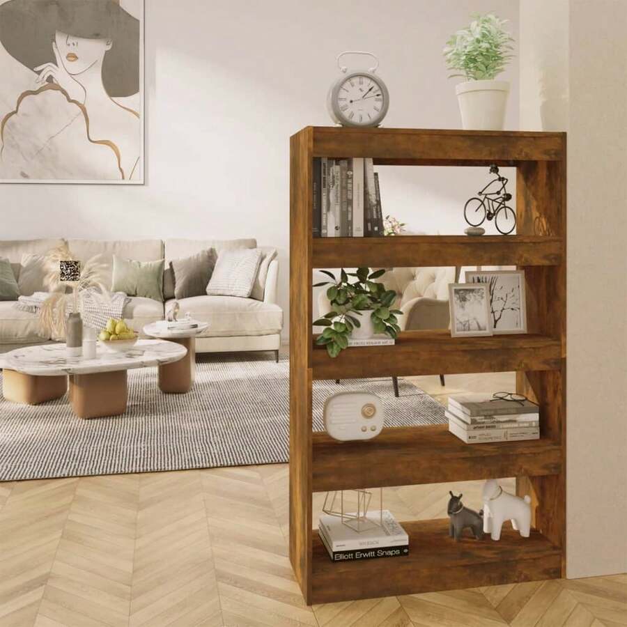 vidaXL Biblioteca/Separador de peças Chêne fumé Bois d'ingénierie - Castanho - Ver 1