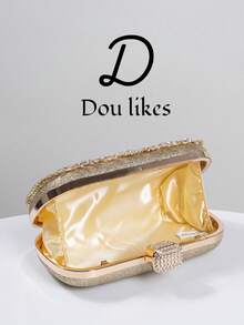 优雅女士水晶装饰晚宴手拿包，奢华闪亮盒形手提包，适合婚礼、庆典、正式场合、派对包、单肩包、斜挎包，完美搭配女士舞会礼服、舞会配饰、亮片礼服、闪亮礼服、优雅女士连衣裙、优雅舞会包，是婚礼派对的理想之选。 - 香檳色 - 查看 10