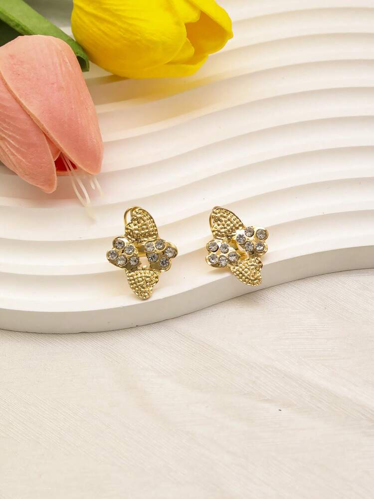 一套时尚迪拜女士水晶18K镀金首饰套装，包括项链、非洲新娘婚礼耳环、戒指、手镯等首饰配饰，节日礼物 - 金色 - 查看 5