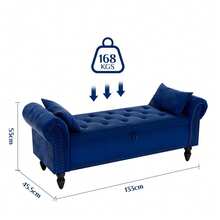 Ottoman Storage Bench,Sofa Bench,Foot Rest Stool,Velvet End Of Bed Bench,Storage Box With Lid, Entryway Bench,168 KG Load Capacity - Blue - View 7