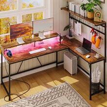 NEW Escritorio en LEscritorio Gamer con Reeta y Tira LED Reversible con Estante Escritorios L Escritorios Gamer en L con Soporte para Auriculares con Espacio de Almacenamiento. Retro - ColorRetro - Ver 6