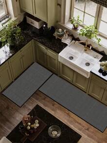 1pc Silica Gel Kitchen Mat, Pure Linen Woven Texture, Fabric Surface, Sponge Absorbent Middle Layer, Rubber Bottom, Easy To Clean, Suitable For Kitchen, Bathroom, Entryway, Laundry Room, Bedroom, Living Room, Approx. 3.5mm Thick, Can Be Trimmed To Size - Multicolor - View 1