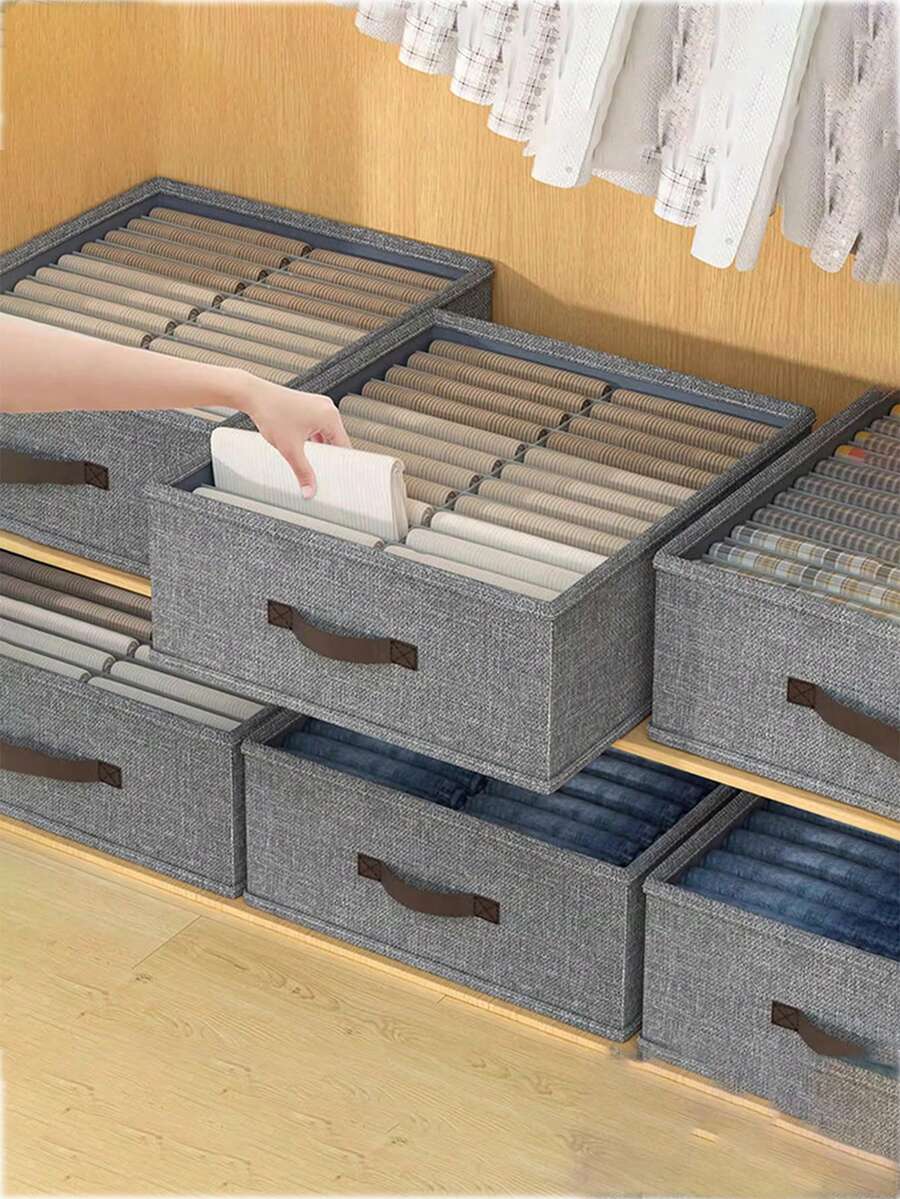 1个双层衣物收纳盒 - 可水洗、可折叠、多层整理盒，带多个网格抽屉，用于存放裤子