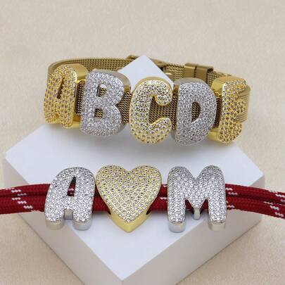  1pc New Silver Color Cubic Zirconia A-Z Initial Alphabet Charm Big Hole Beads,26 Alphabet Letter Pendant Jewelry Accessories