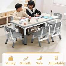 Set de Mesa Ajustable y 6 Sillas para Niños, Escritorio Multiusos de 120 cm con Patas Antideslizantes y Superficie Resistente a Manchas, Ideal para Estudio, Manualidades, Aula, Guardería o Casa, Color Gris - Gris - Ver 2