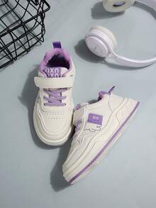 1 Pair Kids Casual Breathable Soft Bottom Comfortable Cartoon Hook And Loop Sports Shoes, Girls Fashion Sneakers For School, Spring/Autumn - Purple - View 3