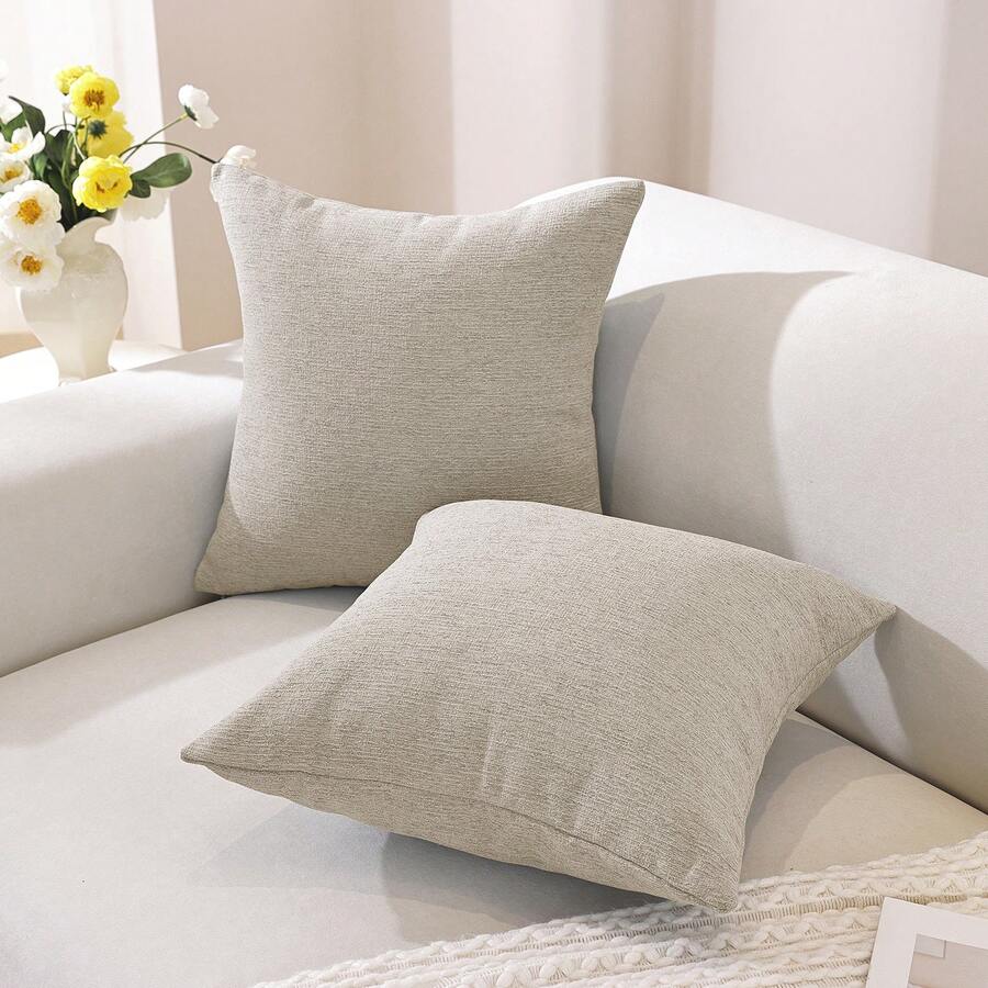 YSTYLE 2 Kissenbezüge aus Leinenimitat, dekorative Sofakissenbezüge mit verdecktem Reißverschluss, modern, bequem und robust, für Wohnzimmer und Schlafzimmer - Beige - Übersicht 1