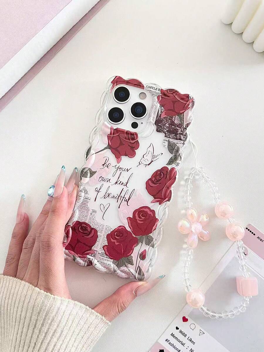 Pleciony pasek na bransoletę z falistą krawędzią w kolorze różowego złota, prosty, odporny na upadki, gruby futerał ochronny na telefon, kompatybilny z modelami 17/17 Pro/17 Pro Max, 16 XR/7/8, 15 Pro Max, 12 Pro Max, 13 Pro Max, 14 Pro Max, 13, 14, 11, 12P, 14, P11 Soft Shell, P12 odporny na upadki, XS, XR, 7/8P, 7/8 GES2 - Wielokolorowe - Zobacz 1