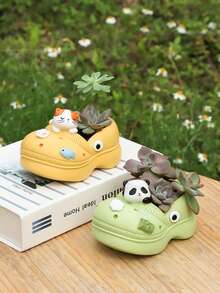 ROOGO Garden Decorations, Resin Cute Perforated Shoes, Flower Pots - 青檸色 - 查看 2