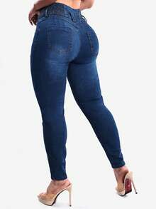This New Elegant Women's Is Casual And Suitable For All Seasons. Simple And Stylish, It Can Be Worn Casually Or As An Everyday Piece. Made From Stretch Denim Fabric Jeans, It's A Hot-Selling Item During Valentine's Day And New Year's. - Blue - View 2