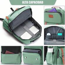 Mochila para Laptop portátil impermeable con múltiples bolsillos diseño unisex para viajes y negocios tela duradera y resistente ideal para estudiantes y profesionales que buscan comodidad y estilo - Verde claro - Ver 4