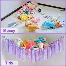 CYPNRed de Animales de Peluche O Hamaca con Luz LED Hamaca de Juguete para Colgar Animales de Peluche Organizador de Almacenamiento Decoración de Habitación con Borlas para recámara de los niños PúrpuraFashion - Rosa - Ver 7