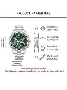 1 Piece Multi-Function Men's Quartz Watch, Silver-Tone Case, Paired With Silver Metal Strap And Blue Multi-Function Dial, Showcasing Refined Business Style And Fashionable Charm. Suitable For Christmas Parties, New Year Commuting, And Various Occasions.