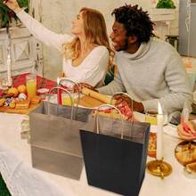 50pcs Kraft Paper Gift Bags, Kraft Paper Drawstring Bags - 21 X 11 X 27 Cm With Handles - Gift Bags -- Suitable For Birthday, Wedding, Christmas And Party Celebrations - Multicolor - View 5