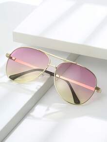 1 件女士金属椭圆形镜框复古双桥时尚飞行员时尚眼镜，适合度假海滩配饰，适合夏季海滩度假、户外、旅行的眼镜 - 粉 黃 - 查看 6