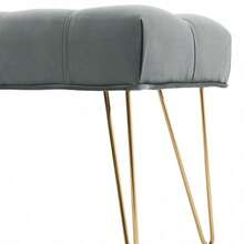 Velvet Grey Upholstery Kitchen Stool, Fabric Pull Down Bed End Stool, Multi-Functional Entrance Shoe Changing Stool, Long Bench With Metal Legs - Grey - View 6